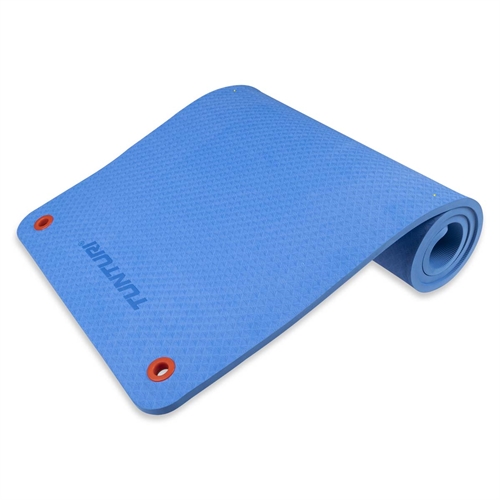 Tunturi Pro Træningsmåtte  i blå rullet sammen