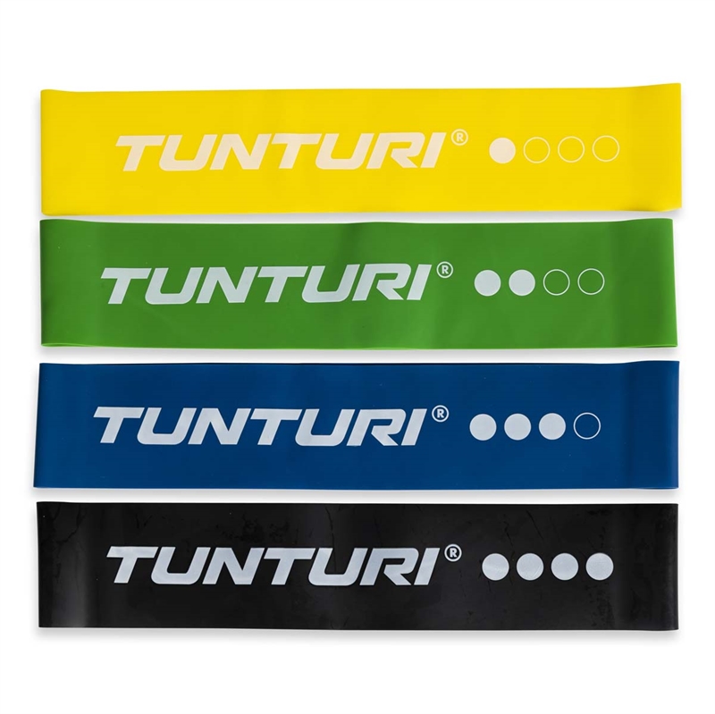 Tunturi Mini Resistance Band Set 4 stk i gul, grøn, blå og sort