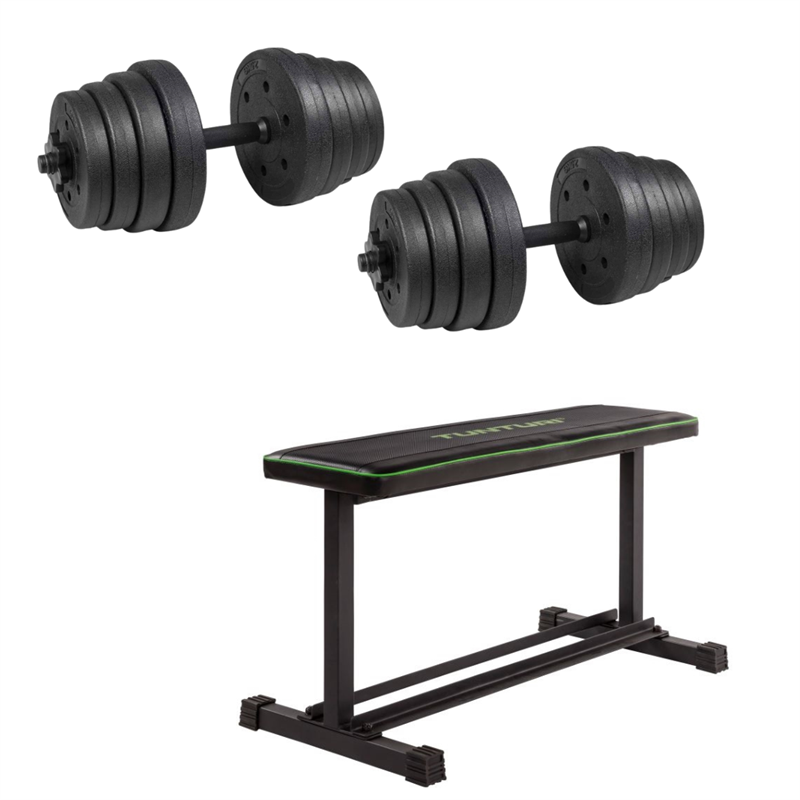 Tunturi Træningsbænk + Håndvægte (2 x 15 Kg)