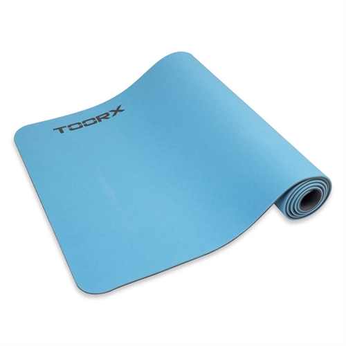 Toorx Pro Yogamåtte - 6 mm (Blå/Grå) rullet halvt ud