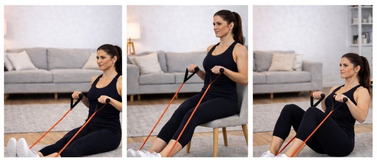 siddende øvelser med elastik